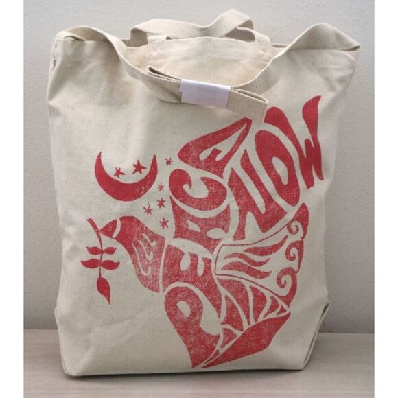 Free People Women's Beige Going Places Peace Now Heavy Canvas Tote Bag - Picture 1 of 9
